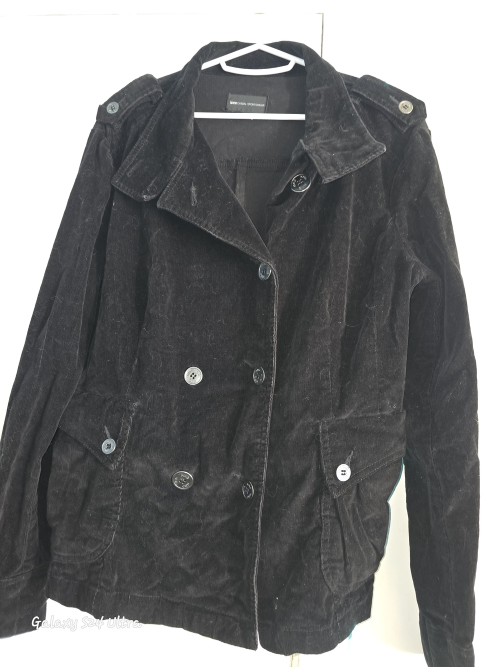 Black Velvety Double-Breasted Women's Jacket Size L